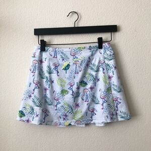 Turtles & Tees Krissy Skort Flamingo Club Blue Waves tropical print gold pleated